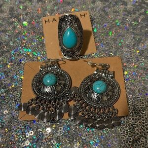 Turquoise inspired and Silver tone Jewelry Set